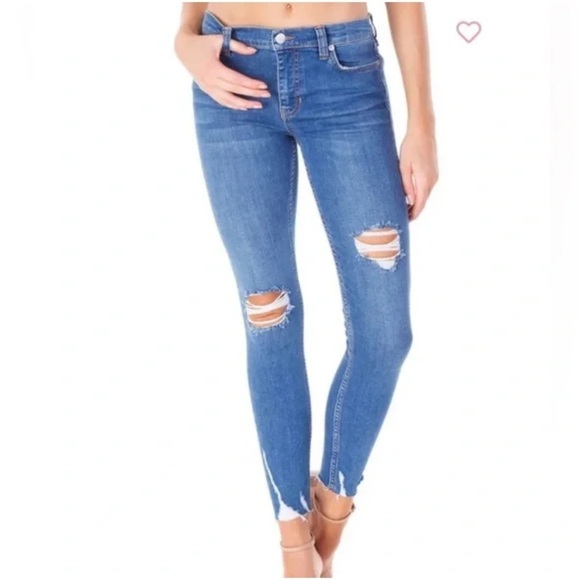 Free People - Shark Bite Raw-Hem Ripped Crop Skinny Jeans in Blue - Picture 5 of 15